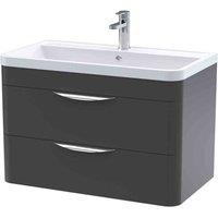 nuie 800mm Wall Hung 2 Drawer Vanity & Ceramic Basin - Soft Black, Black