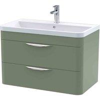 nuie 800mm Wall Hung 2 Drawer Vanity & Ceramic Basin - Satin Green, Green