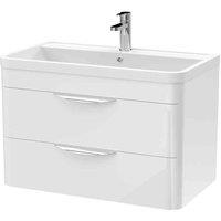 nuie 800mm Wall Hung Vanity & Polymarble Basin - Gloss White, White