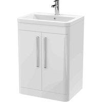 nuie 600mm Floor Standing 2 Door Vanity & Ceramic Basin - Gloss White, White