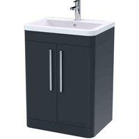 nuie 600mm Floor Standing 2 Door Vanity & Ceramic Basin - Soft Black, Black