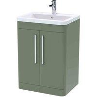 nuie 600mm Floor Standing 2 Door Vanity & Ceramic Basin - Satin Green, Green