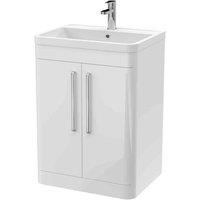 nuie 600mm Floor Standing 2 Door Vanity & Polymarble Basin - Gloss White, White
