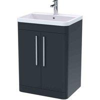 nuie 600mm Floor Standing 2 Door Vanity & Polymarble Basin - Soft Black, Black