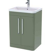 nuie 600mm Floor Standing 2 Door Vanity & Polymarble Basin - Satin Green, Green