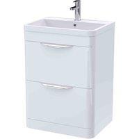 nuie 600mm Floor Standing Vanity & Ceramic Basin - Gloss White, White