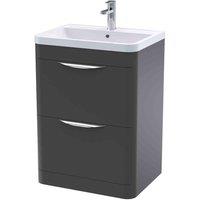 nuie 600mm Floor Standing 2 Drawer Vanity & Polymarble Basin - Soft Black, Black