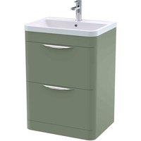 nuie 600mm Floor Standing 2 Drawer Vanity & Polymarble Basin - Satin Green, Green