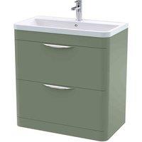 nuie 800mm Floor Standing 2 Drawer Vanity & Ceramic Basin - Satin Green, Green