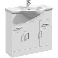 nuie 850mm Floor Standing Cabinet & Round Basin - Gloss White, White