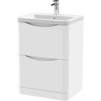 nuie 600mm Floor Standing 2 Drawer Vanity & Ceramic Basin - Satin White, White