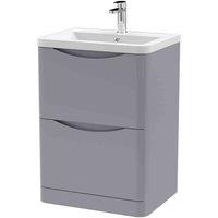 nuie 600mm Floor Standing 2 Drawer Vanity & Ceramic Basin - Satin Grey, Grey