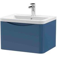 nuie 600mm Wall Hung 1 Drawer Vanity & Ceramic Basin - Satin Blue, Blue