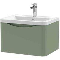 nuie 600mm Wall Hung 1 Drawer Vanity & Ceramic Basin - Satin Green, Green