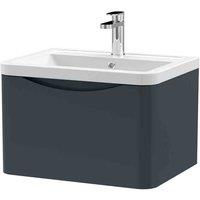 nuie 600mm Wall Hung 1 Drawer Vanity & Ceramic Basin - Soft Black, Black