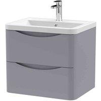 nuie 600mm Wall Hung 2 Drawer Vanity & Ceramic Basin - Satin Grey, Grey