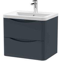 nuie 600mm Wall Hung 2 Drawer Vanity & Ceramic Basin - Soft Black, Black