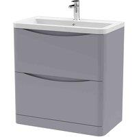 nuie 800mm Floor Standing 2 Drawer Vanity & Ceramic Basin - Satin Grey, Grey