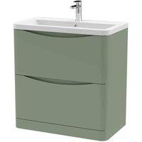 nuie 800mm Floor Standing 2 Drawer Vanity & Ceramic Basin - Satin Green, Green