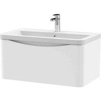 nuie 800mm Wall Hung 1 Drawer Vanity & Ceramic Basin - Satin White, White