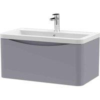 nuie 800mm Wall Hung 1 Drawer Vanity & Ceramic Basin - Satin Grey, Grey