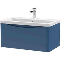 nuie 800mm Wall Hung 1 Drawer Vanity & Ceramic Basin - Satin Blue, Blue