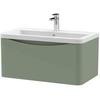 nuie 800mm Wall Hung 1 Drawer Vanity & Ceramic Basin - Satin Green, Green