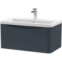 nuie 800mm Wall Hung 1 Drawer Vanity & Ceramic Basin - Soft Black, Black