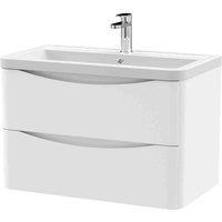 nuie 800mm Wall Hung 2 Drawer Vanity & Ceramic Basin - Satin White, White