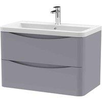 nuie 800mm Wall Hung 2 Drawer Vanity & Ceramic Basin - Satin Grey, Grey