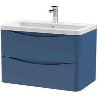 nuie 800mm Wall Hung 2 Drawer Vanity & Ceramic Basin - Satin Blue, Blue