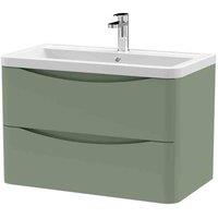nuie 800mm Wall Hung 2 Drawer Vanity & Ceramic Basin - Satin Green, Green