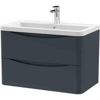 nuie 800mm Wall Hung 2 Drawer Vanity & Ceramic Basin - Soft Black, Black