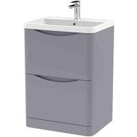 nuie 600mm Floor Standing 2 Drawer Vanity & Polymarble Basin - Satin Grey, Grey