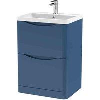 nuie 600mm Floor Standing 2 Drawer Vanity & Polymarble Basin - Satin Blue, Blue