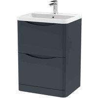 nuie 600mm Floor Standing 2 Drawer Vanity & Polymarble Basin - Soft Black, Black