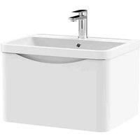 nuie 600mm Wall Hung 1 Drawer Vanity & Polymarble Basin - Satin White, White