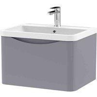 nuie 600mm Wall Hung 1 Drawer Vanity & Polymarble Basin - Satin Grey, Grey