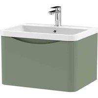 nuie 600mm Wall Hung 1 Drawer Vanity & Polymarble Basin - Satin Green, Green