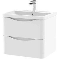 nuie 600mm Wall Hung 2 Drawer Vanity & Polymarble Basin - Satin White, White