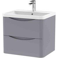 nuie 600mm Wall Hung 2 Drawer Vanity & Polymarble Basin - Satin Grey, Grey