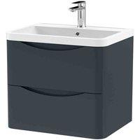 nuie 600mm Wall Hung 2 Drawer Vanity & Polymarble Basin - Soft Black, Black