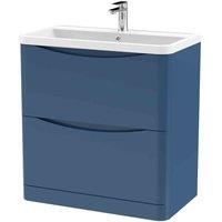 nuie 800mm Floor Standing 2 Drawer Vanity & Polymarble Basin - Satin Blue, Blue