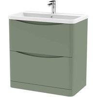 nuie 800mm Floor Standing 2 Drawer Vanity & Polymarble Basin - Satin Green, Green