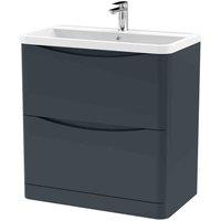 nuie 800mm Floor Standing 2 Drawer Vanity & Polymarble Basin - Soft Black, Black