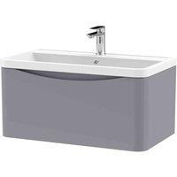 nuie 800mm Wall Hung 1 Drawer Vanity & Polymarble Basin - Satin Grey, Grey