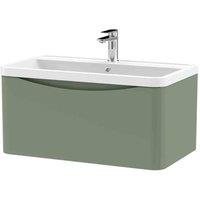 nuie 800mm Wall Hung 1 Drawer Vanity & Polymarble Basin - Satin Green, Green