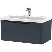 nuie 800mm Wall Hung 1 Drawer Vanity & Polymarble Basin - Soft Black, Black