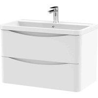 nuie 800mm Wall Hung 2 Drawer Vanity & Polymarble Basin - Satin White, White