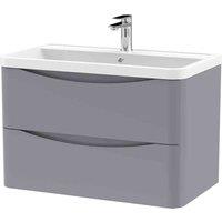 nuie 800mm Wall Hung 2 Drawer Vanity & Polymarble Basin - Satin Grey, Grey
